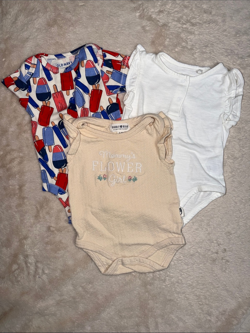 Bundle of 3 Baby Onesies 3-6 Months- Ruffle, Flower Girl and Popsicles